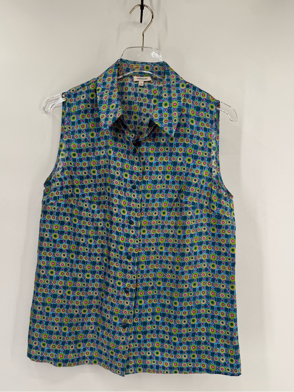 MANOUSH silk geometric pattern button blouse size 10‎